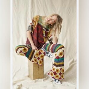 Bohemian Flare Pants Flook x Free People M Grandpa Crochet Boho Granny Square